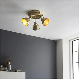 Antique brass Ceiling Spot Light - 3 x 7W LED E14 Round - Dimmable Modern industrial style