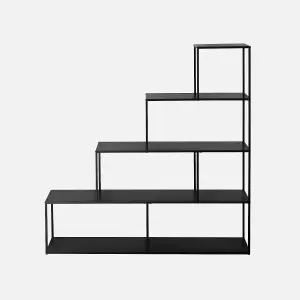 sweeek. 4-shelf industrial bookshelf in black metal Industrielle Black 160x30x157 cm