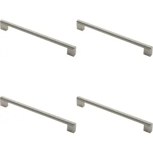 4x Round Bar Pull Handle 296 x 14mm 256mm Fixing Centres Satin Nickel & Steel