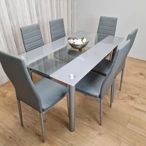 Grey kitchen dining table set and 6 Chairs dining room Furniture