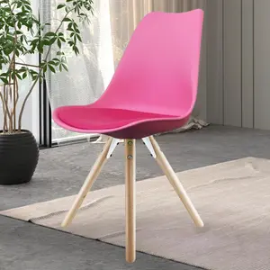 Soho Bright Pink Plastic Dining Chair with Pyramid Light Wood Legs