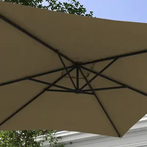 Outsunny 3 m Cantilever Parasol with Cross Base, Crank Handle, 6 Ribs, Brown