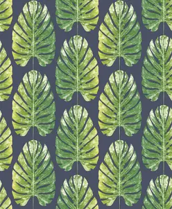 Galerie Evergreen Green Navy Leaf Stripe Smooth Wallpaper