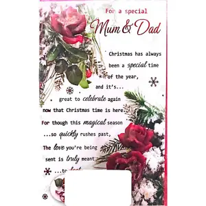 Simon Elvin For A Special Mum And Dad Christmas Card (Pack of 6) Red/White/Green (One Size)