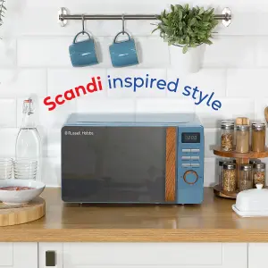 Russell Hobbs Scandi Microwave 17 Litre 700W Matt Blue Wood Effect Digital RHMD714BL-N