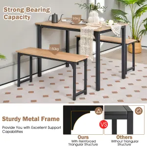 Costway 3 PCS Dining Table Set Space-Saving Kitchen Table Set w/2 Benches