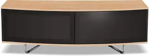 Homeology Caru Gloss Black and Oak Beam-Thru Remote Friendly Super-Contemporary "D" Shape Design up to 65" LED/OLED/LCD TV Cabinet