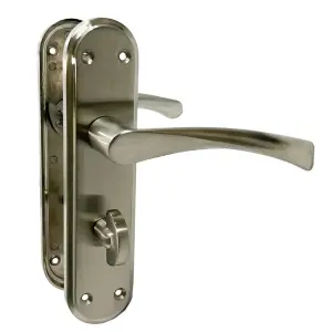 Genova Door Handles Satin Twist Lever Bathroom Lock Marina Backplate