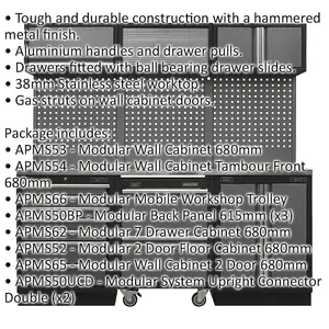 Premium Garage Storage System with Stainless Steel Work Surface - 2040mm x 460mm x 2000mm