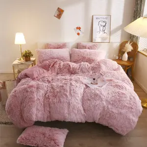 Pink Faux Fur Soft Duvet Cover Set