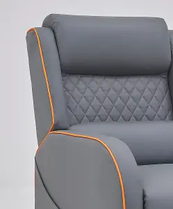 Nova Gaming Racer Recliner Ergonomic Leather Computer Chair Cinema Armchair, Grey with Orange Trim