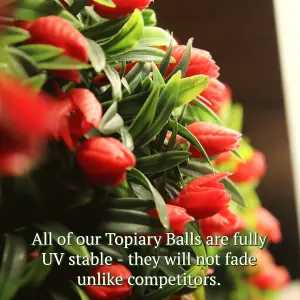 Pair of Best Artificial 28cm Red Tulip Hanging Basket Flower Topiary Ball - Suitable for Outdoor Use - Weather & Fade Resistant