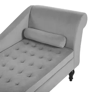 Velvet Chaise Lounge with Storage Light Grey PESSAC II