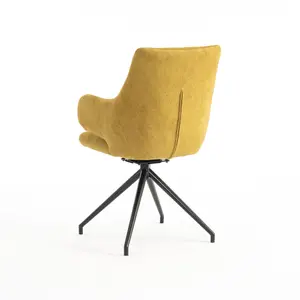 Eva Modern Velvet Dining Chair Swivel Padded Seat w High Arms Metal Leg Kitchen (Mustard)