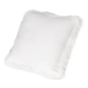 White Linen Cushion Sheepskin Trim 45x45cm