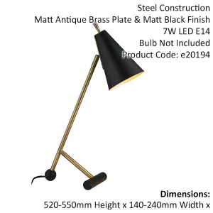 Antique Brass & Matt Black Task Lamp - Modern Adjustable Table Desk Light