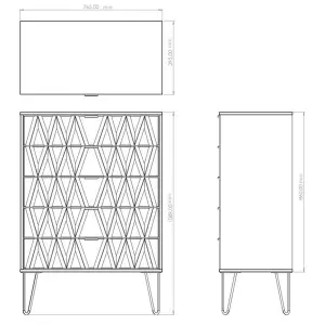 Ready assembled Black & oak 5 Drawer Chest (H)1089mm (W)765mm (D)395mm