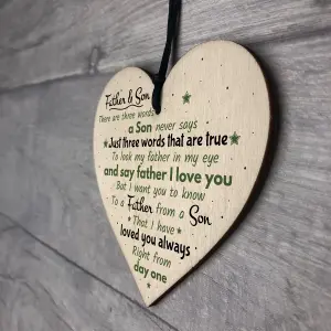 Red Ocean Father And Son Hanging Wooden Heart Plaque Sign FATHERS DAY Gift For Him Son Thank You