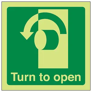 Turn To Open Anti Clockwise Door Sign - Glow in Dark - 100x100mm (x3)