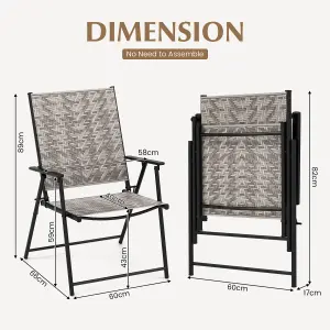 Costway Set of 2 Patio Folding Chairs Outdoor Wicker Dining Chairs with Armrests