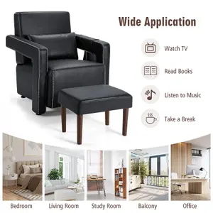 Costway Modern Accent Sofa Chair w/ Ottoman Upholstered leisure Armchair Living Room