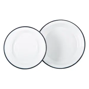 Argon Tableware - White Enamel Deep Bowls Set - 22.5cm - 2pc - Navy (Set of 2)