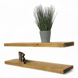 2 Floating Shelves Rustic Handmade Wall Shelving with Brackets for Kitchen Deco (Rustic Pine, 120cm (1.2m)