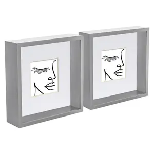 Nicola Spring 3D Deep Box Photo Frames with 4" x 4" Mounts - 8" x 8" - Grey - Pack of 5