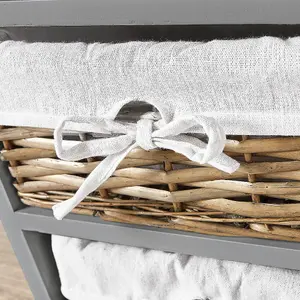 Home Source Lichfield 4 Wicker Basket Drawer Chest Storage Unit Grey