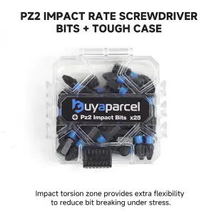 BAP 25 PC Impact Torsion PZ2 Pozi 2 Screwdriver Drill Bits 25mm + Bit Holder