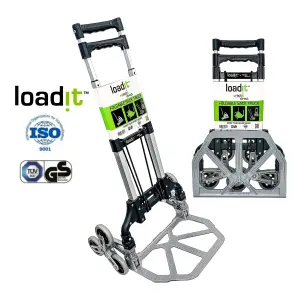 LoadIt 70KG Stair Climber Folding Trolley Sack Truck Barrow, Hand Truck, Bungee Cord, 6 Rubber Wheels ISO & TUV GS Certified.