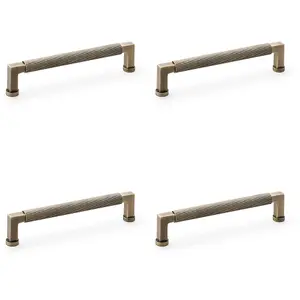 4 PACK - Square Knurled Pull Handle - Antique Brass - 160mm Centres Premium Drawer Door