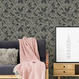 A.S Creation Retro Black Grey Tiles Metallic Gold Wallpaper Textured Vinyl