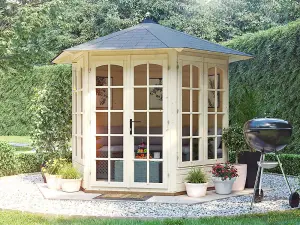 Dunster House Wooden Summerhouse 2.5 x 2 Metres Hexagonal Sun Room Vantage 250