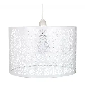 Marrakech Designed White Metal Pendant Light Shade with Floral Decoration