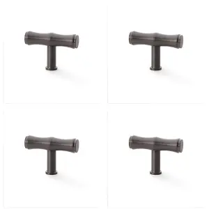 4 PACK - Bamboo T Bar Cupboard Door Knob - 55mm x 38mm - Dark Bronze Unit Pull Handle