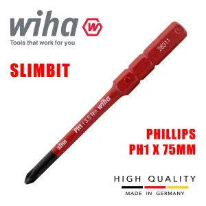 Wiha Slimbit Screwdriver Phillips PH1 Head 75mm 1000v VDE Electrician 34583