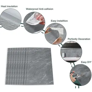 Dark Grey PVC 10 Pack Self-Adhesive Waterproof Easy Peel-and-Stick Installation Marble Tile Stickers 60x30cm