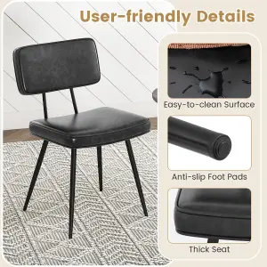 COSTWAY Set of 2 Faux Leather Dining Chairs Padded Kitchen Armless Chairs Metal Legs