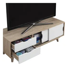 Alford Scandinavian TV Unit Stand 120cm Media Cabinet + Drawers Oak White