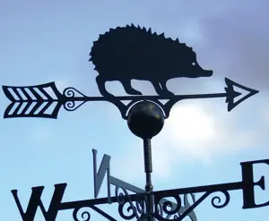 Hedgehog Weathervane - Hand Made By Traditional Forge - Powder Coated Steel Wind Vane - Steel - W61 x H88 cm - Black