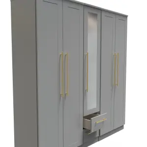 Helmsley Tall 5 Door 2 Drawer 1 Mirror Wardrobe in Dusk Grey (Ready Assembled)