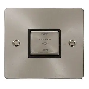 Flat Plate Satin / Brushed Chrome 10A 1 Gang Ingot 3 Pole Fan Isolation Switch - Black Trim - SE Home