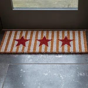 Printed Natural Coir Door Mat Striped Stars Decorative Heavy Duty Entrance Mat 27cm x 70cm Indoor / Sheltered Outdoor Use