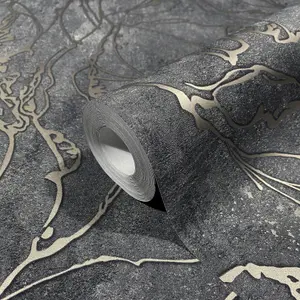 Galerie The New Design Book Metallic Black/Silver Graphic Swirls Wallpaper Roll