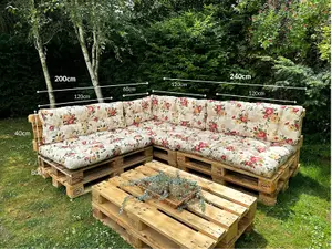 Pallet Cushion Set Corner Sofa Garden Outdoor 2x2.4m Floral Tufted Quilted Pads