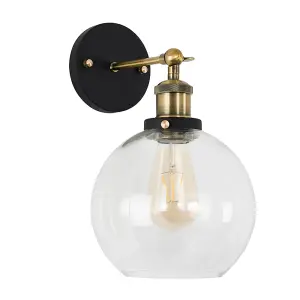 ValueLights Sheridan Industrial Style Black and Gold Wall Light with Clear Glass Shade