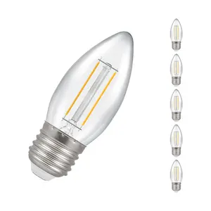 Crompton Lamps LED Candle 2.5W E27 Dimmable Filament (5 Pack) Warm White Clear (25W Eqv)