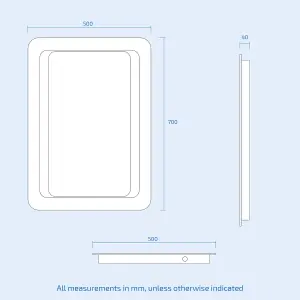 Nes Home LED Illuminated Mirror with Battery Powered Button Switch 500 x 700mm