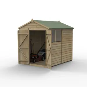 Forest Garden Beckwood Shiplap 8x6 ft Apex Natural timber Wooden Pressure treated 2 door Shed with floor & 2 windows - Assembly service included